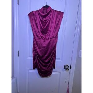 Lyaner Womens Mini Dress Cowl Neck Ruched Magenta Large